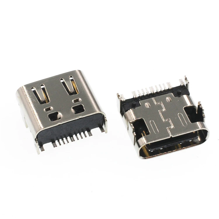 USB Type C Connector Female 24Pin Vertical SMT Top Mount H=6.5mm Pick and Place