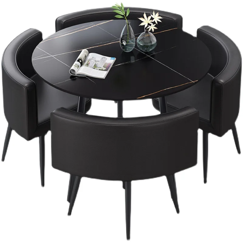 Высококачественный светлый роскошный обеденный стол круглый современный для дома маленькая квартира Ресторан легкий роскошный обеденный стол и стул