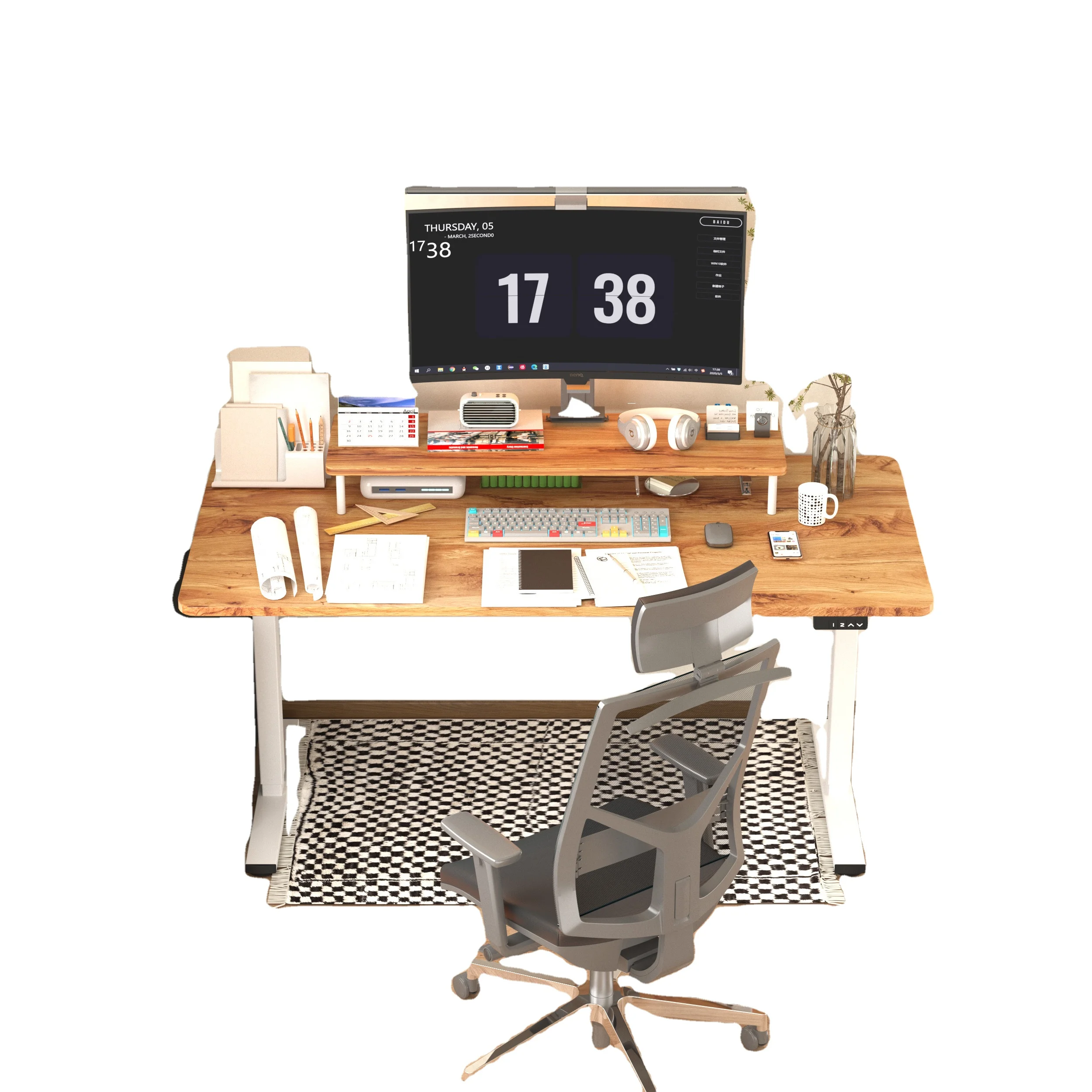 Good Quality single motor loading 60kg with colorful top 2 stages electric desk sit stand table height adjustable desk for home