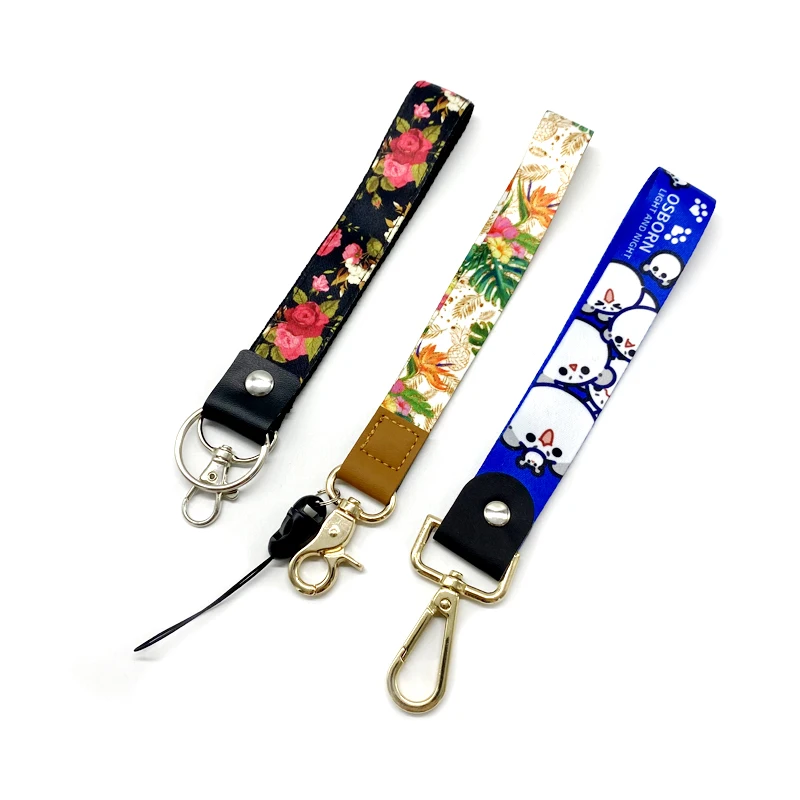 Custom logo printed sublimation strap wrist polyester keychain lanyard short key chain lanyards