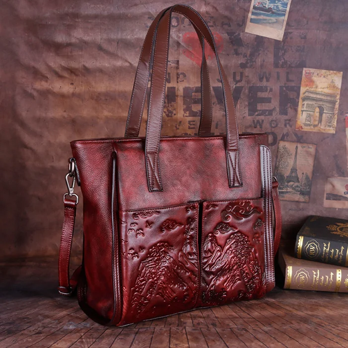 WESTAL Vintage Handmade Embossed Women Tote Bags Handbag Leather Crossbody Shoulder Bag Luxury Genuine Leather Women Handbag