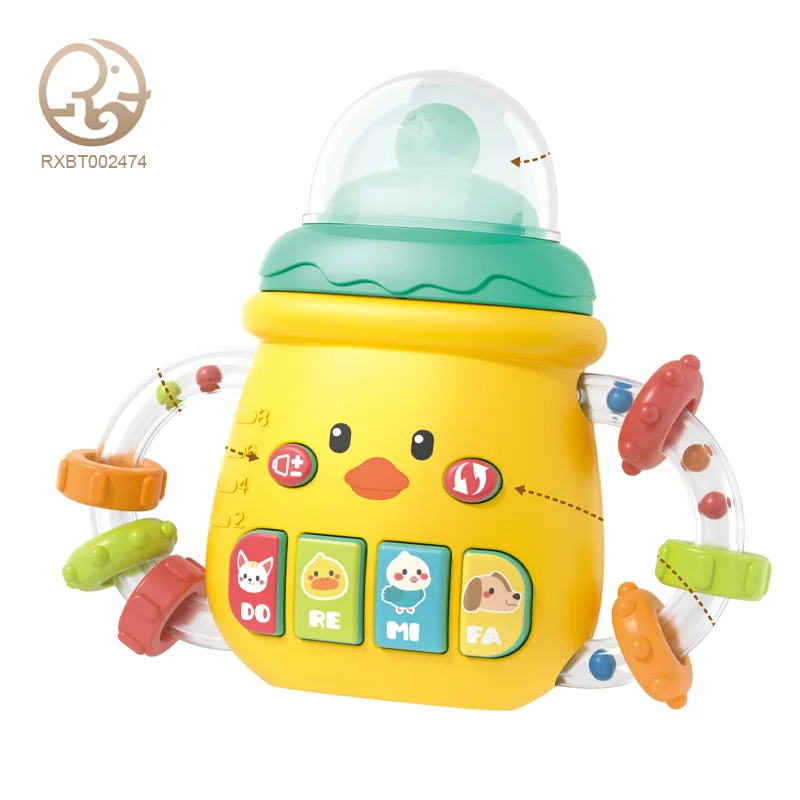 Factory outlet infant activity games educational babies teethers rattle toys plastic baby musical feeding bottle pacifier