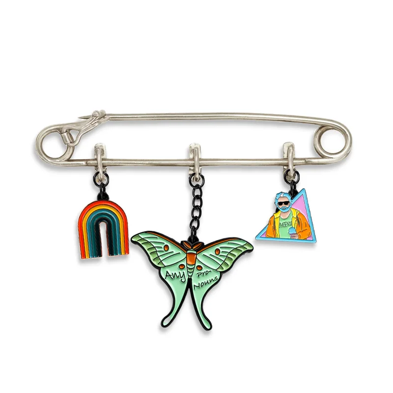 Wholesale custom dye color painted large decorative safety pins metal brooch pin diy