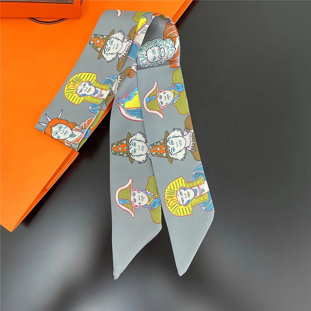 Wholesale Custom Twill Printed Narrow Scarf With Silk Scarf For Hair
