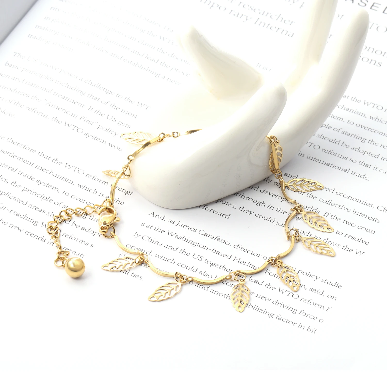 
Ason New fashion gold Anklet with leaf for girl and women stainless steel bangle anklet 