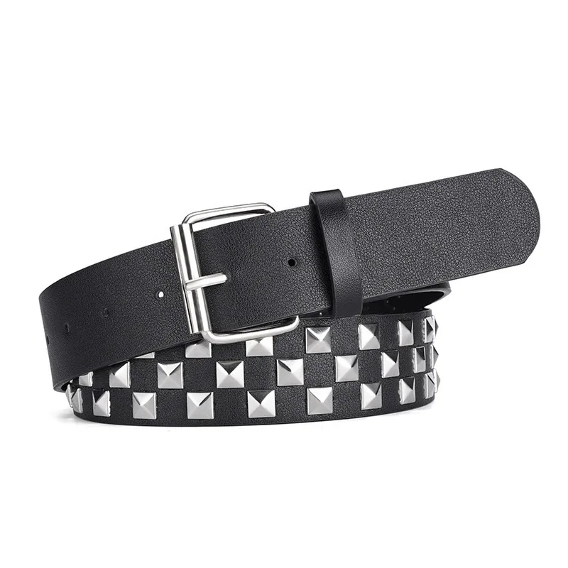Roller Pin Buckle Punk Black Pu Leather Rivets Pyramid Studded Belt For Men Wholesale