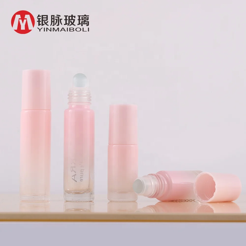 5ml 10ml Gradient Pink Glass Gemstone Rollerball Perfume Roll on Essential Oil Roller Bottle