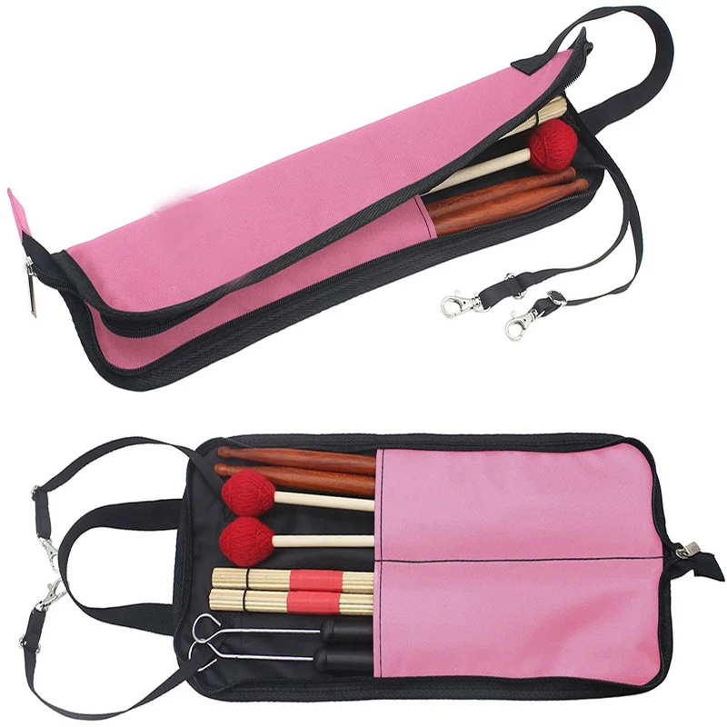 Pink Drum Mallet Bag with Floor Tom Hooks Case Bag Drum Stick Holder