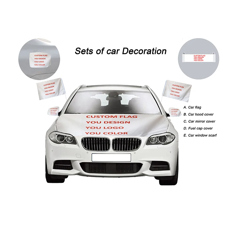 Vivid Color Fade Proof Wedding Car Hood Cover Flag/Rearview Mirror Cover flag/ Car Mirror Sleeve Car Cover falg for Wedding