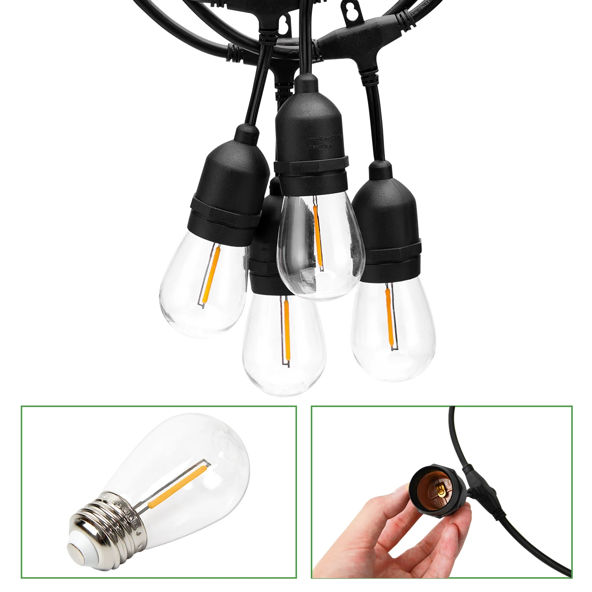 Наружная светодиодная гирлянда Эдисона, 48 футов, водонепроницаемая Рождественская гирлянда