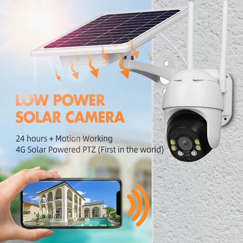 
2021 High-end Solar Panel Outdoor WIFI or 4G PTZ IP Camera FHD 1080P Solar Cam with Micro Wave detecting Lower Power Consumption 