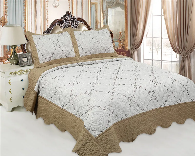 BORYARD Quilt Bedspread Set Embroidery Microfiber Bedding Bed Quilts Polyester Coverlet