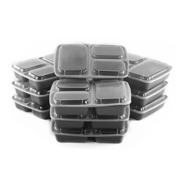 Plastic Food Packaging Containers, Kitchen Tableware  3 Compartment Food Container Storage Box With Lid