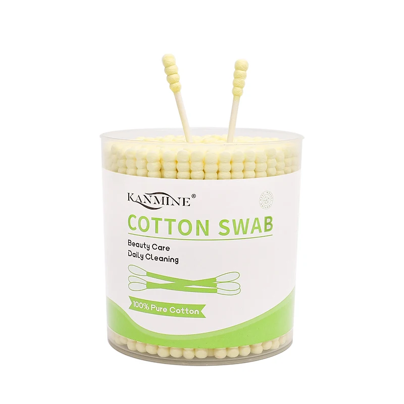 Absorbent Natural 200 Pieces Yellow Double Screw Head Paper Stick Cotton Swab Suitable for Ear Hygiene and Makeup Removal