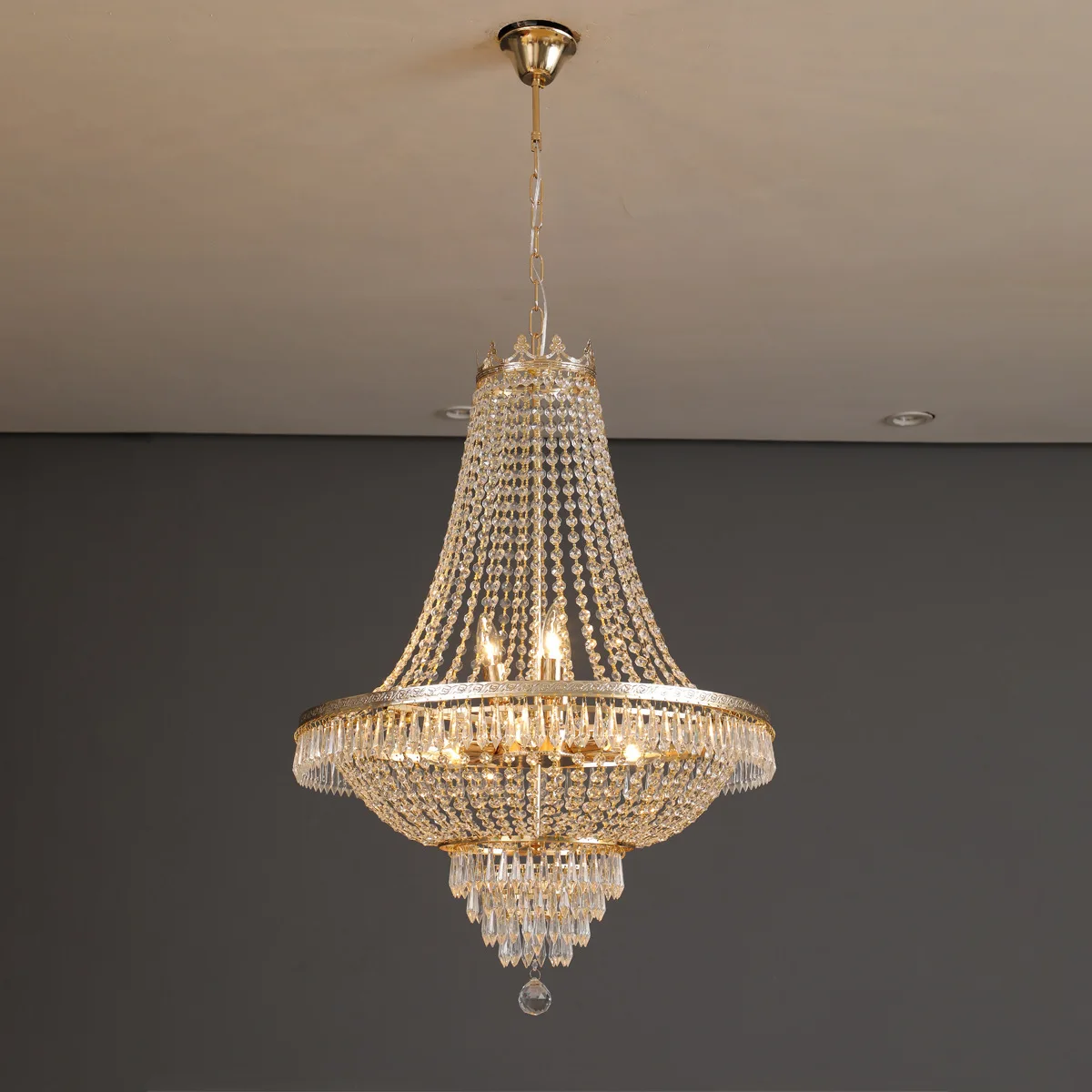 French Empire Crystal Chandelier Lighting Adjustable Hanging Light  for Dining Living Room Foyer
