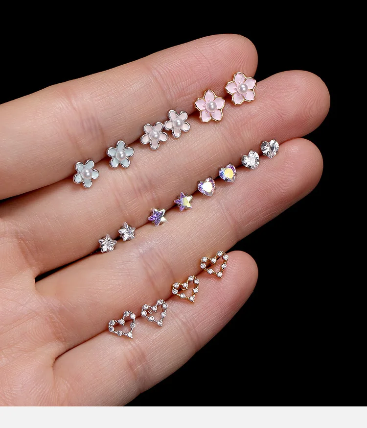 NUORO 1pair Colorful Flower Cartilage Earring Stud Mini Small Tragus Earring for Women Girls Ear Conch Rook Helix Piercing