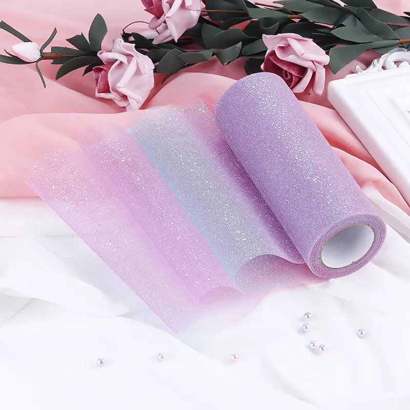 10Yard/roll 15cm Rainbow Glitter Tulle Roll Sequin Crystal Organza Sheer Fabric DIY Craft Tutu Skirt Home Wedding Decor