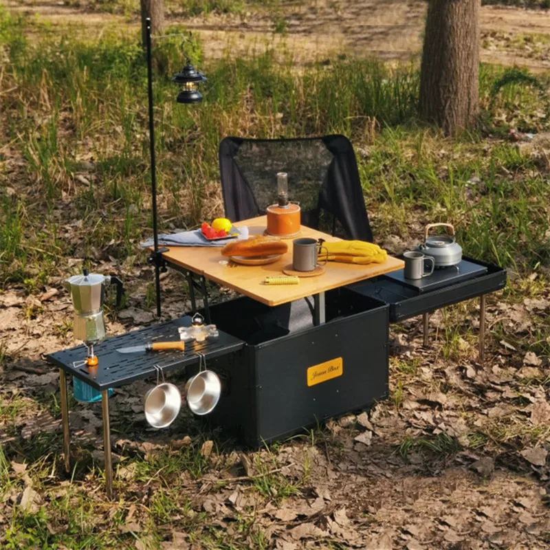 New Design Outdoor Mobile Kitchen Car Camping Box Picnic Storage Box Folding Tea Table Coffee Table Aluminum Metal Portable 11kg