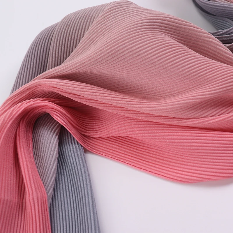 Custom Malaysia Hot Selling Pleated Shawl Premium Mini Ombre Pleated Chiffon Hijab