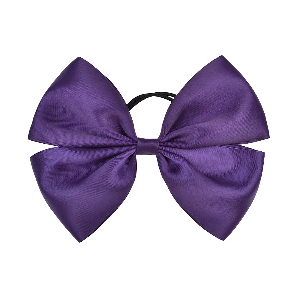E-Magic wholesale fashion solid color girls hair bow satin ribbon hair bow with elastic band baby girls hair accessories