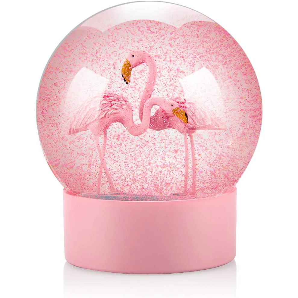 
Flamingos Snow Globes with Pink Base, 100MM Glitter Glass Globe for Home Decoration Girls Kids Gifts Boy Table Decorations 