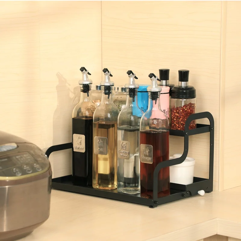 black color corner shelf kitchen stand accessories spice rack kitchen seasoning organizers