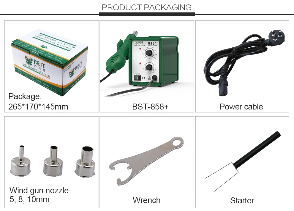 ODM 858+ factory  estacion de calor estacao de ar quente pistola de aire caliente hot air soldering desoldering rework station