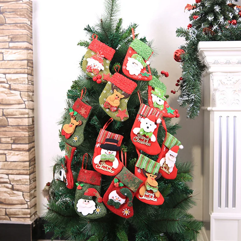 New Christmas Stocking Socks Gifts Candy Hanging Bag Short Christmas Socks Red And White Christmas Stocking Gift Present Bags