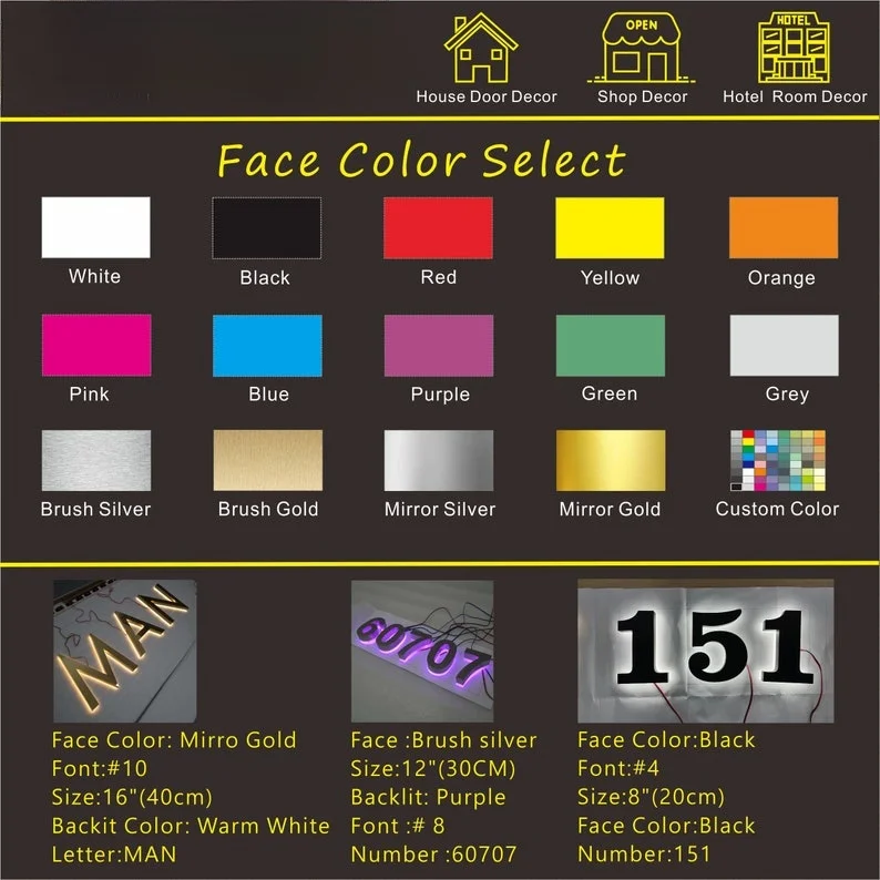 Custom Metal 3D Led House Numbers Light Outdoor Waterproof Home Hotel Door Plates Stainless Steel number Sign