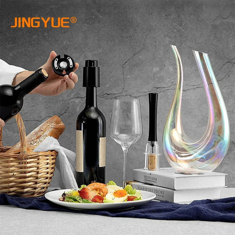 1400ml Lead Free Crystal Glass Wine Decanter Set with Bottle Opener Stopper Cleaning Beads and Wine Pour