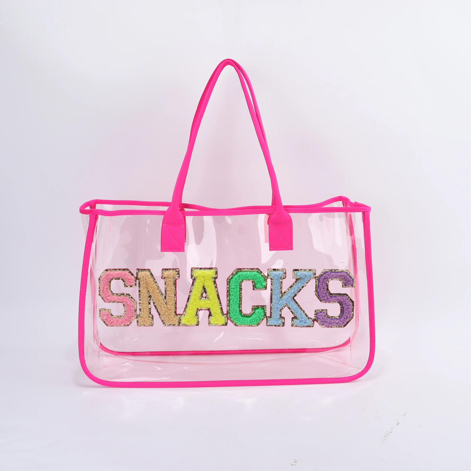 High Quality Rts Top Handle Shoulder Waterproof Large Tote Handbag Stadium Approved Clear Pvc Plastic See Through Clear Handbag