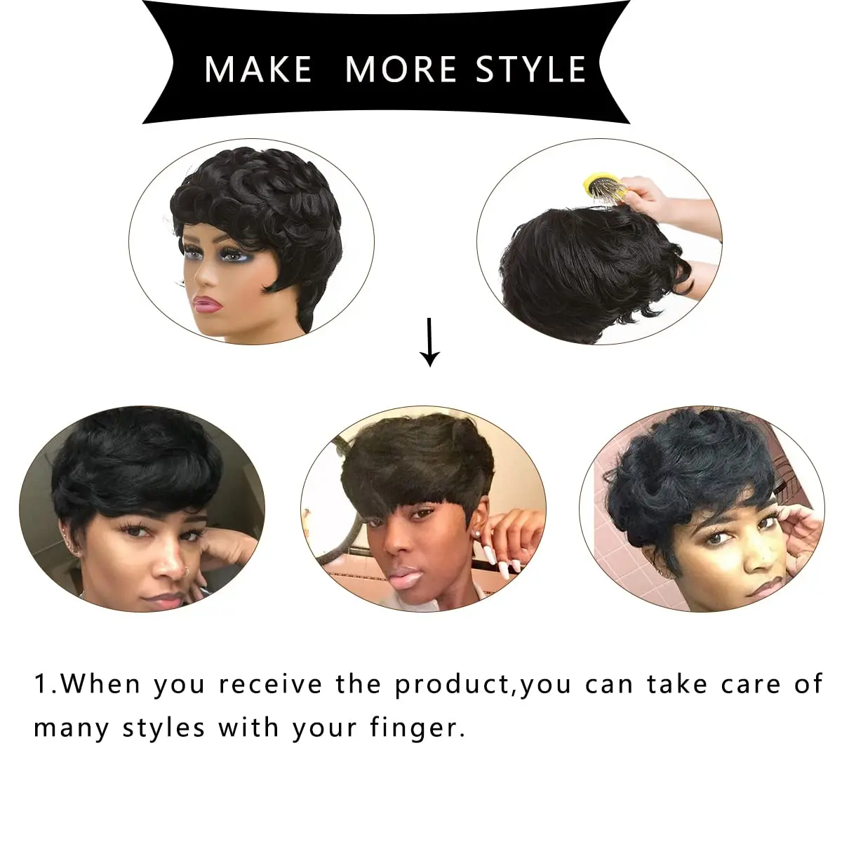 Natural Black Pixie Cut Wig Short Human Hair Wigs Curly Hairstyles Layered Wavy Short Black Wig Pixie With Bangs for Women
