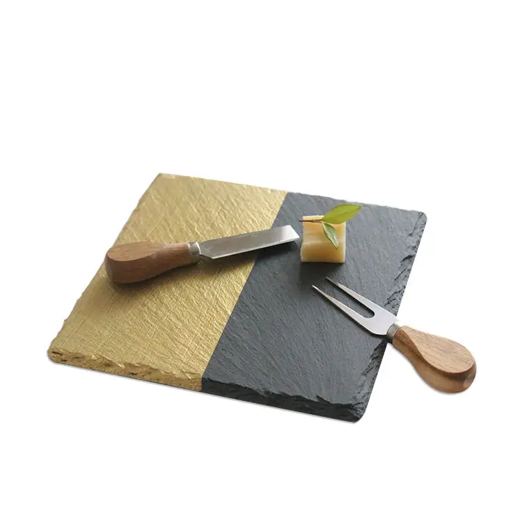 Home decoration DDP square golden sushi slate stone plate best selling on shop