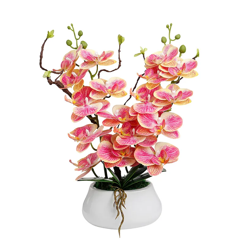 Popular Artificial orchids in concrete pot Real Touch Phalaenopsis Orchid Bonsai Decorative Orchid Plant