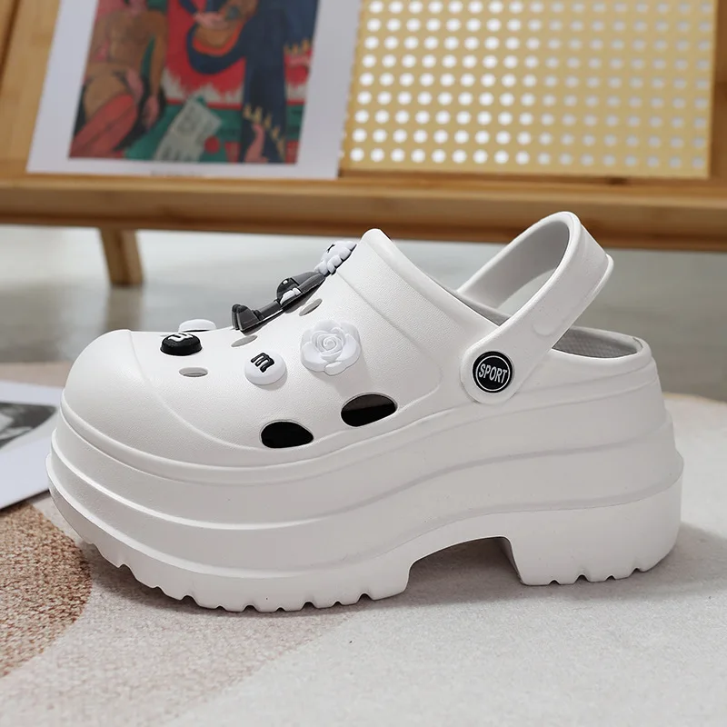 6cm Cartoon Beach Anti Slip Diy Elevated Garden Clogs Shoes Outdoor Indoor Women Thick Sole Wearing Slippers And Hole Shoes