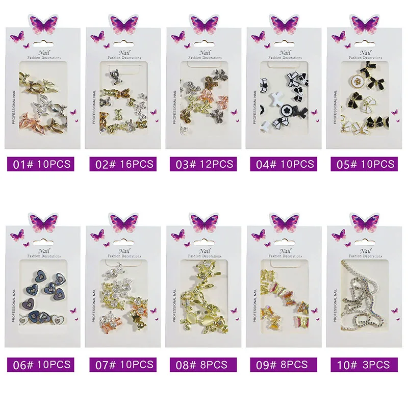 Heart Butterfly Bear Shape Nail Charms Accessories Art Nail Rhinestone For Decoration Press On Nails