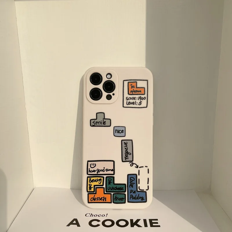Games Style Funny Cover phone case For iphone 12  Lovely Silicone Phone Case Cover with Tetris pattern for iphone X phone cases