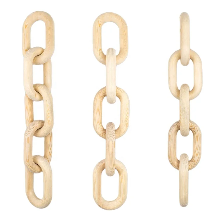 Decorative Wood Chain Link and Bead Garlands Set 22in  Natural Pine 5 Link Wood Chain