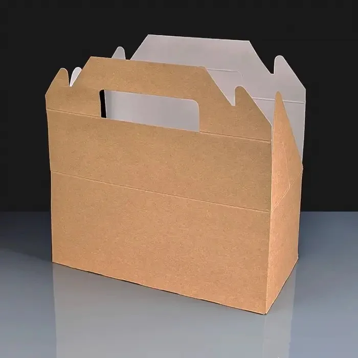 Cardboard Paper With Handles Kraft Brown Gable Gift Party Favor Boxes Style Carry Out Box Recyclable Packaging Boxes