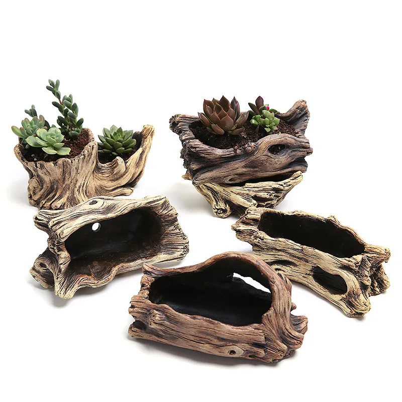 Creative Cement Tree Root Carving Mini Pastoral Flowerpot Succulents Basin Reusable  Flower Planter Stump Flower Pot