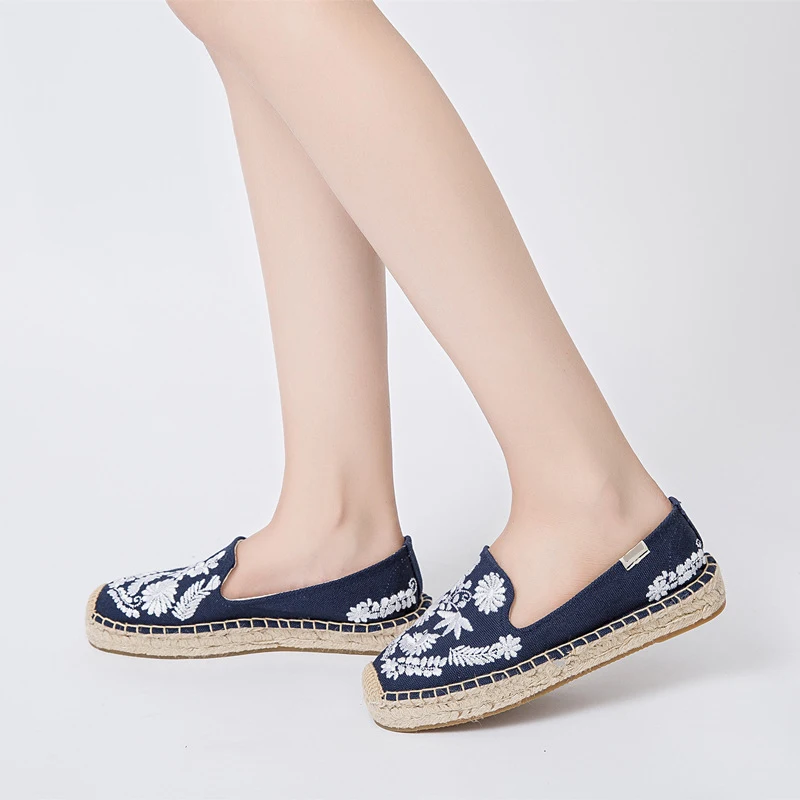 Nicecin Flower Embroidered Espadrilles Women Flats Shoes Casual Espadrilles Ladies Fashion Espadrilles Female