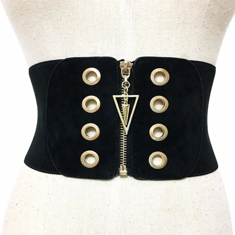 TWOTWINSTYLE Wide Belt For Women Elastic Zipper Patchwork High Waist Slim Belts Fashion