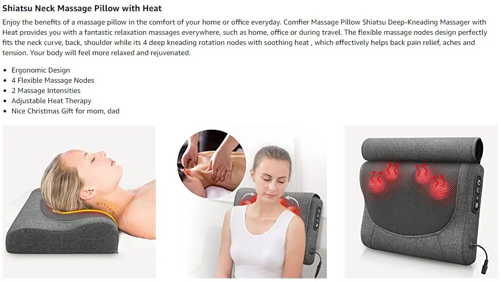 Shiatsu Neck Massager Pillow- Neck and Back Massager with Heat & Flexible Massage Nodes