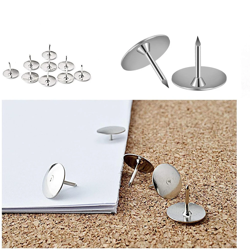 Wholesale 600pcs/box Silver Pushpin Office Picture Tack Flat Head Nickel Plated Thumbtack Round Hat Pushpin