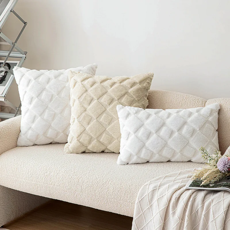 Amity Factory Wholesale Embroidered Wool Geometric Block Pillow Cover Quilted  Rabbit Home Decoration Throw Cushion Cover