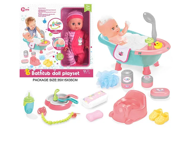 Child Baby 14 Inch Vinyl Doll Shoes Plates Bath Set 12 Sounds With Toilet Feeding Bottle Play House Home Pretend Toys For Kids