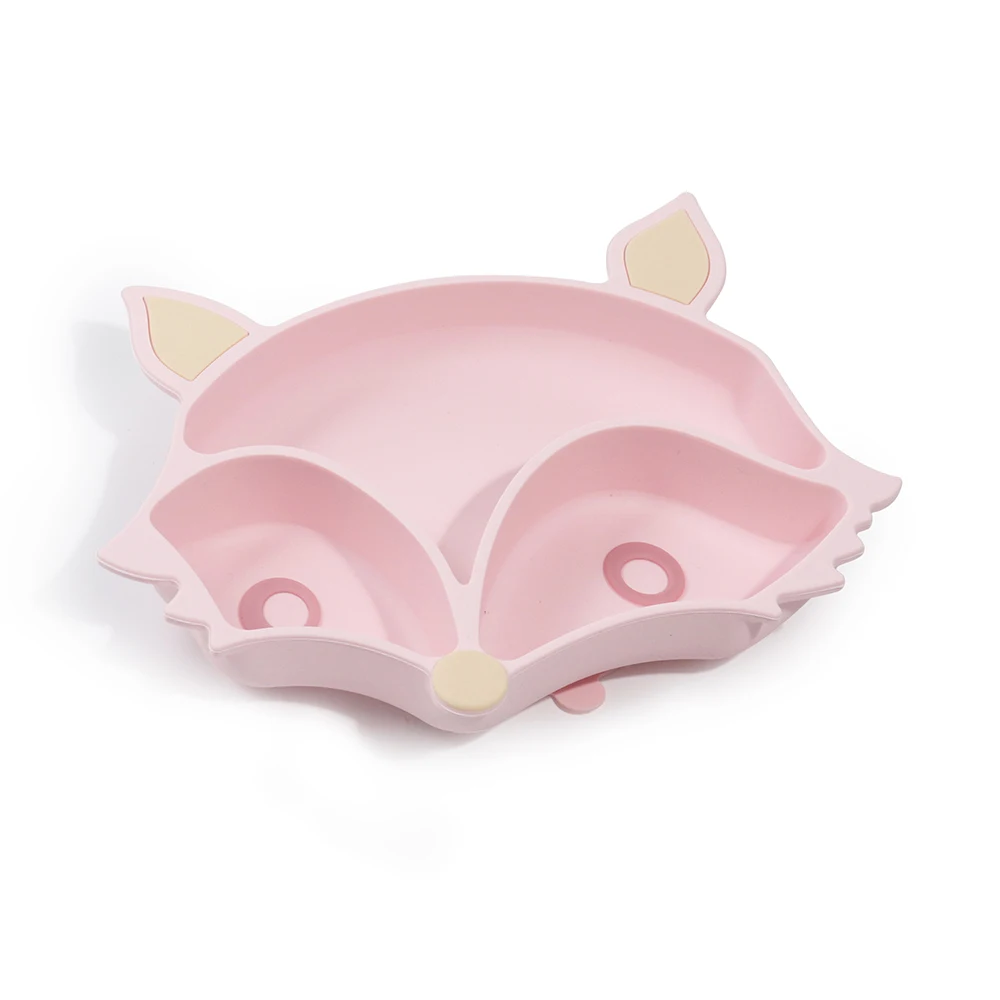 Fox Shape Spill-proof Silicone Cartoon Style Portion Plate Diet Training Baby Feeding Divided Plate Silicone Tableware Set