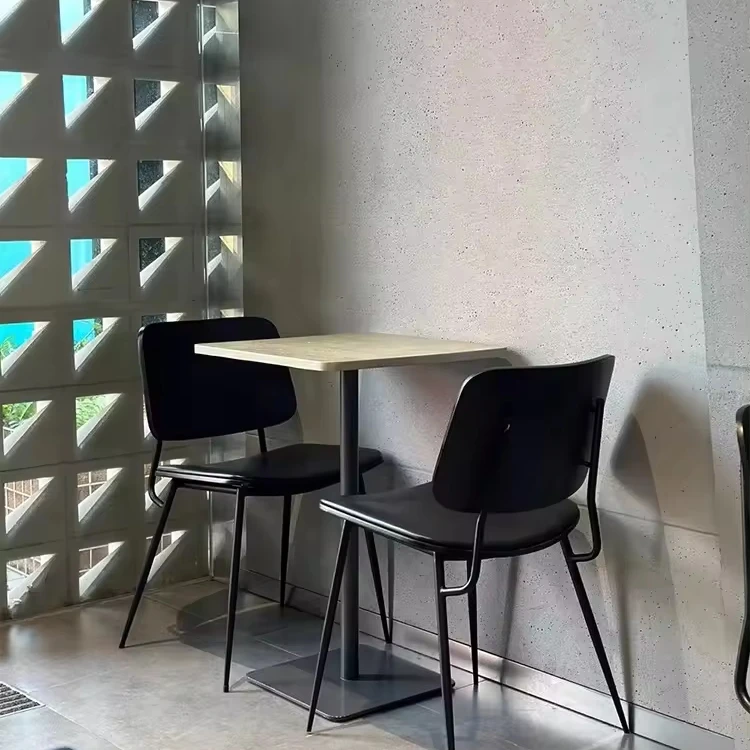 New Design Industrial style Internet celebrity cafe tea shop bakery restaurant wood dining table and chair with metal leg set