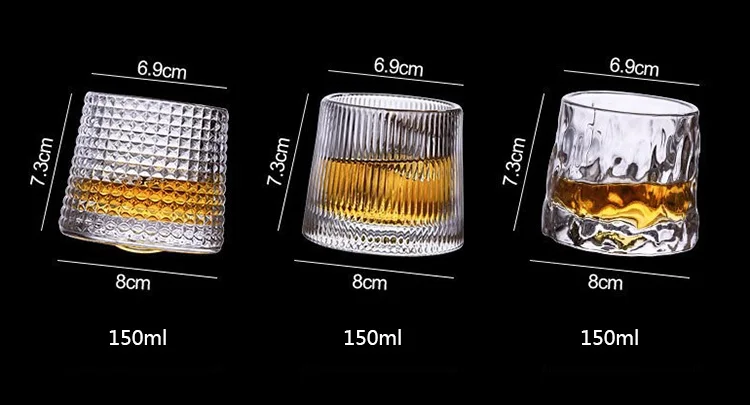 Spin Wine Whisky Glasses Rotating Glass Cup Drinking Glasses Shot Glasses Embossed Whiskey Glass Luxury Customized
