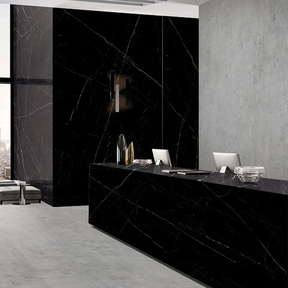 Glossy Calacatta Stone Tiles Engineered Large Porcelain Slab Black Sintered Stone Slab